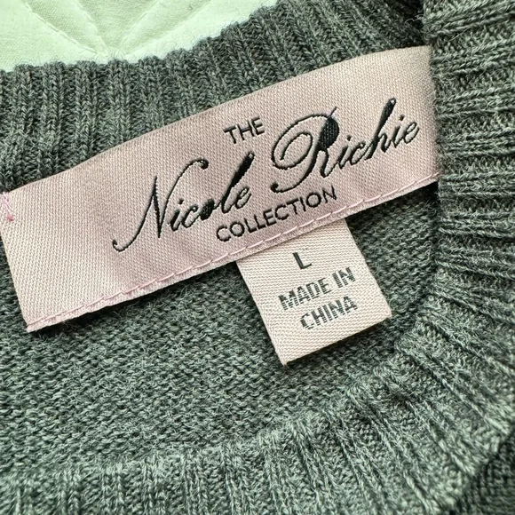 Nicole Richie Co. Charcoal w Black Lace Yoke Zip Back Knit Tunic Sweater Sz L - Picture 4 of 15